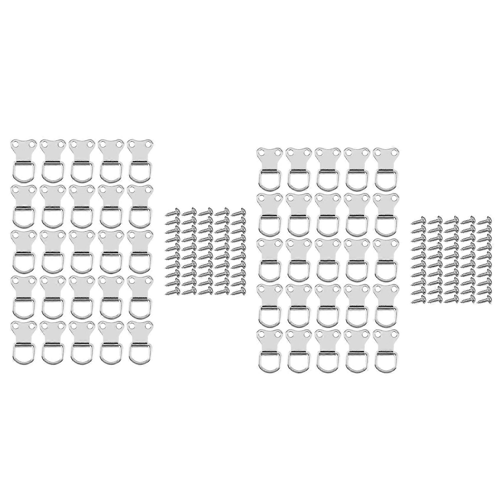 50 Pcs D-Ring Picture Frame Hanging Hooks Double Hole Hangers with Screws Silver