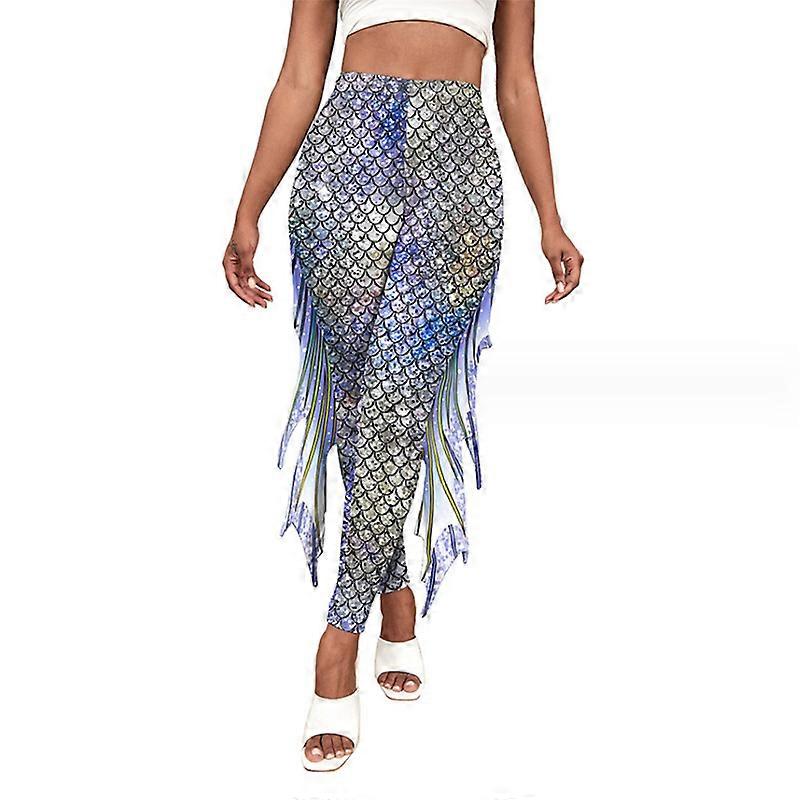 Womens Yoga Leggings with Fins, High Waist Fish Scale Halloween Workout Pants