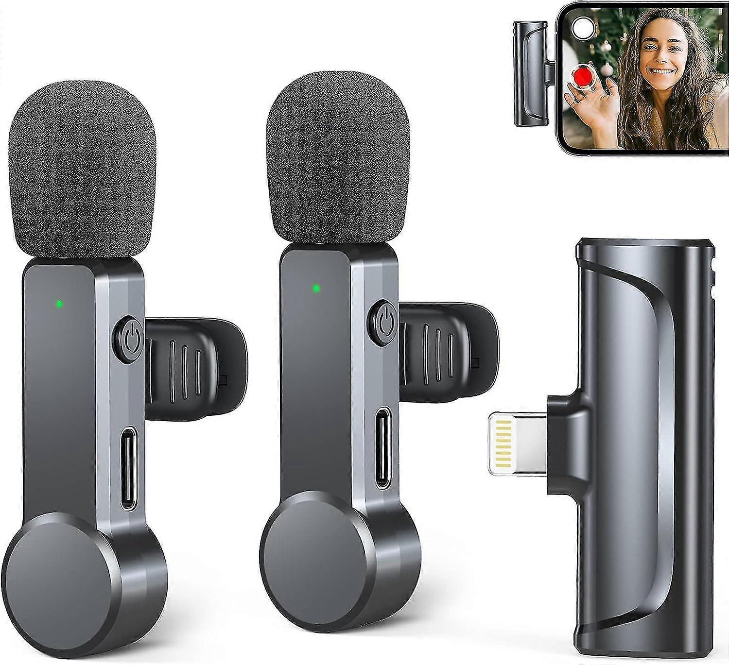 Microphone Lavalier sans fil pour iPhone / ipad / ios, 2pcs Mini microphone sans fil avec fonction de suppression du bruit / mute pour Youtube, Tiktok, Vlog, Facebook