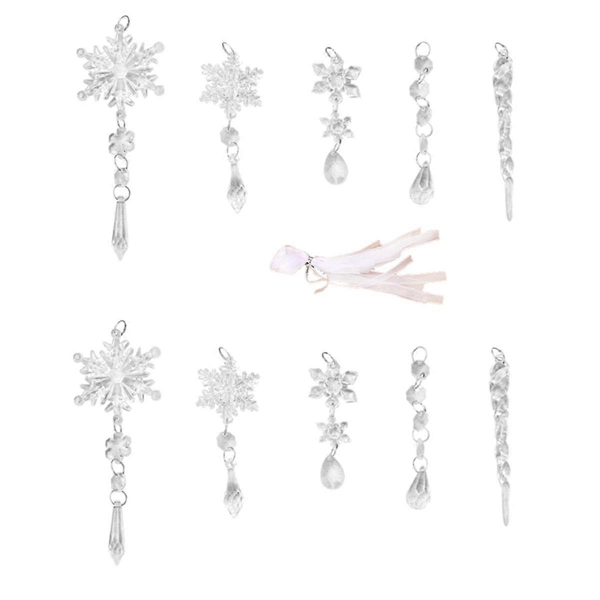 10Pcs Acrylic -Icicles Christmas Snowflake Pendants Xmas Tree Icicle Hanging Ornaments Christmas-De