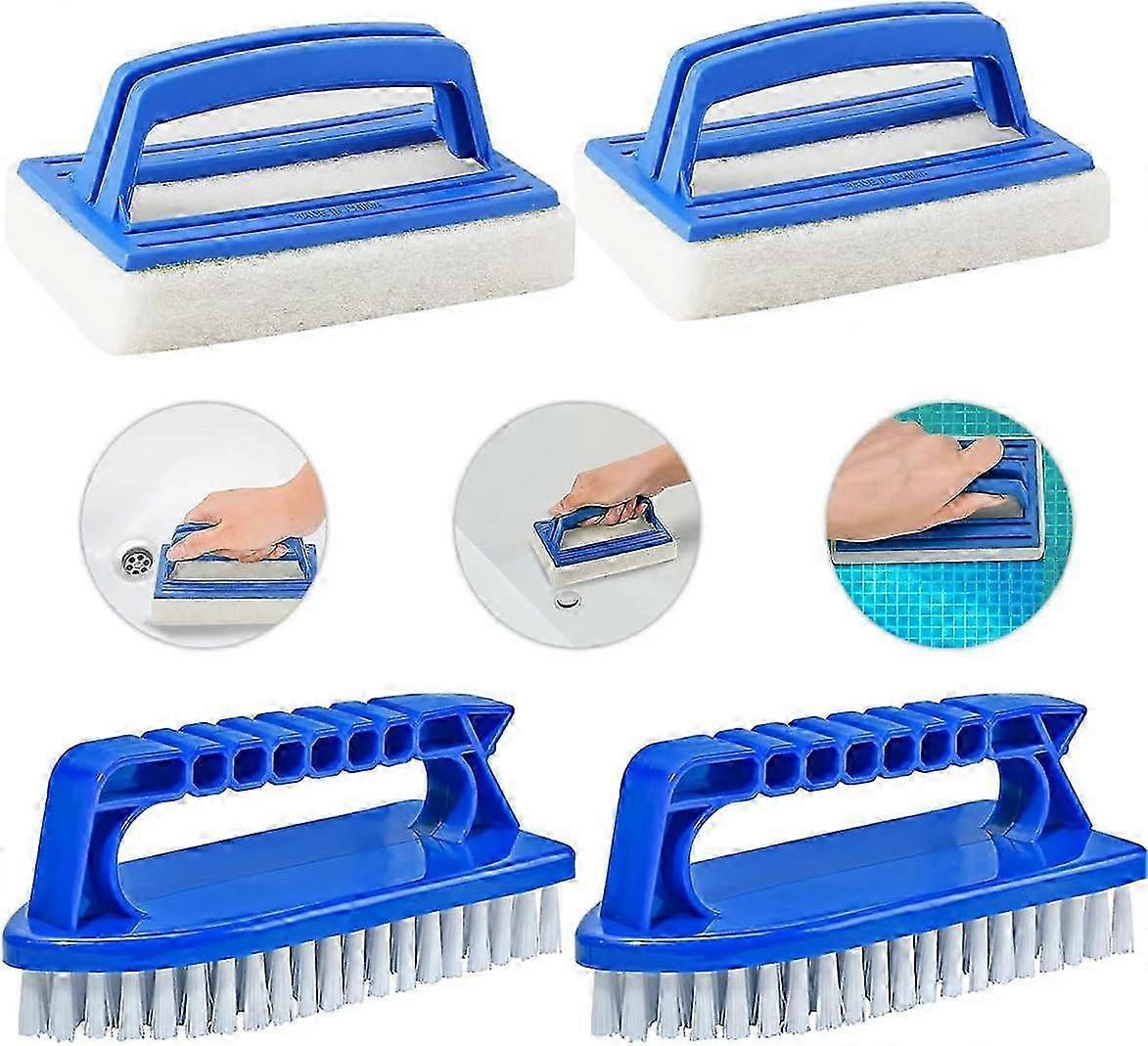 Pool Brush, 4 Pieces Pool Wall Brush Sponge Pool Scrubbing Brush with Handle for Spas Swimming Pool Fish Tank