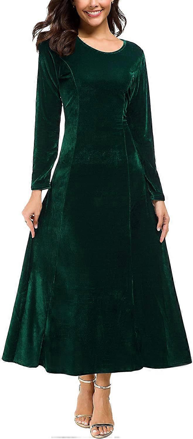 Femei elegante cu maneca lunga Ruched Velvet Stretchy Rochie lunga