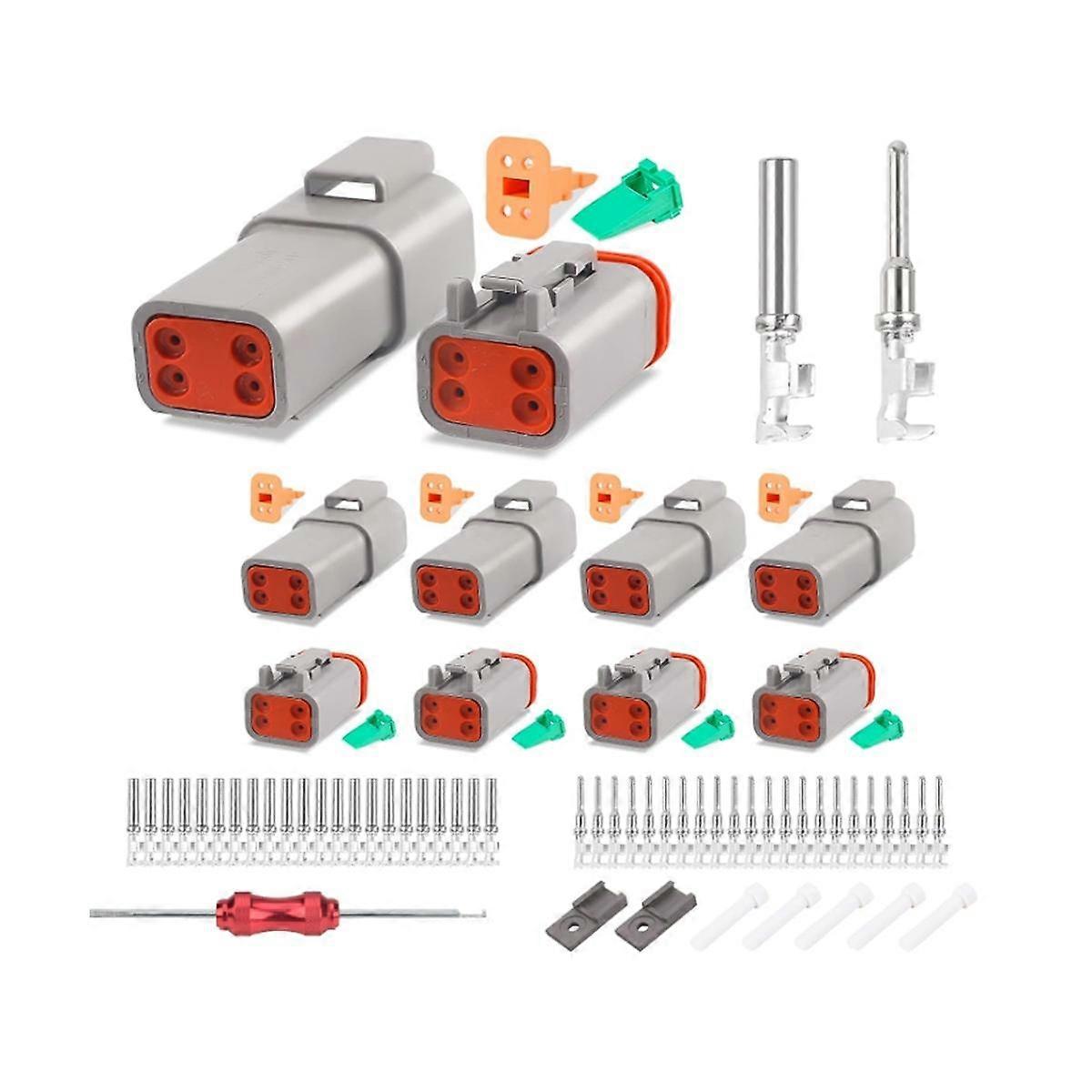 5 Set 4 Pin DT Connector Kit, Waterproof DT Connector, Size 16 Stamped Contacts, Seal Plugs for Car
