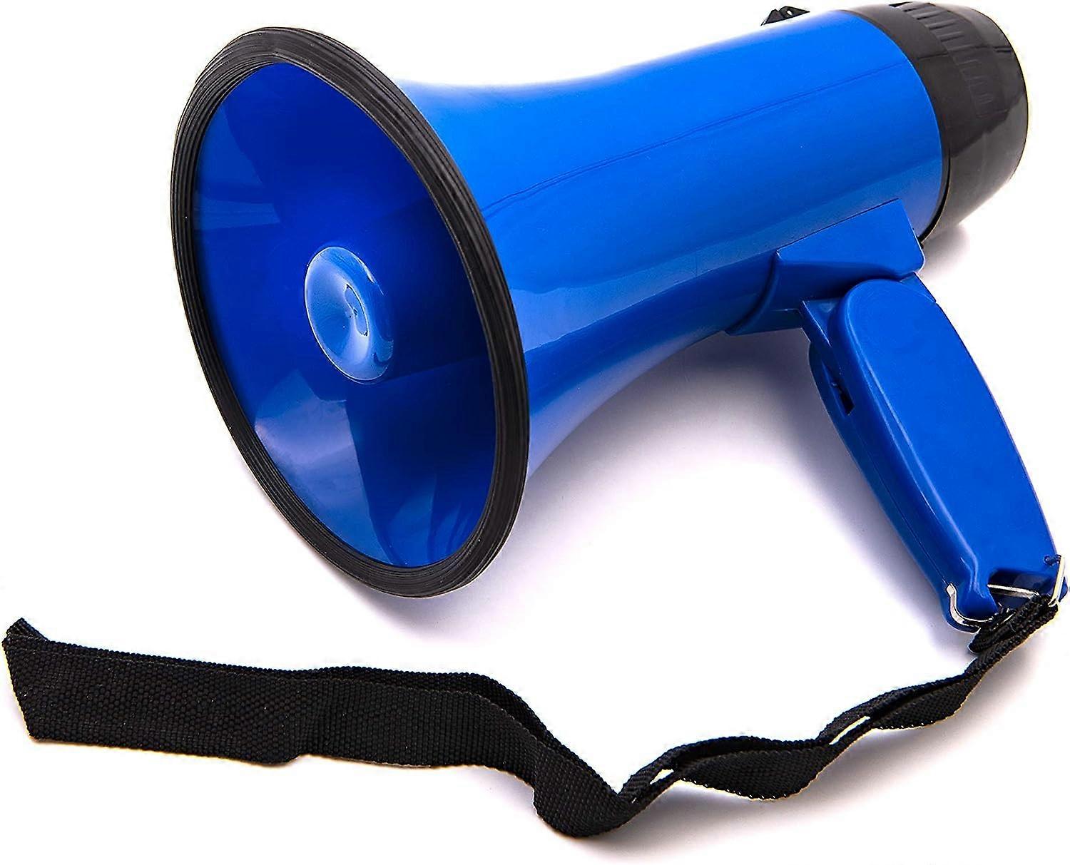Blue Portable Megaphone Bullhorn 20 Watt Power with Built-in Siren/Alarm-Adjustable Volume -Strap Powerful and