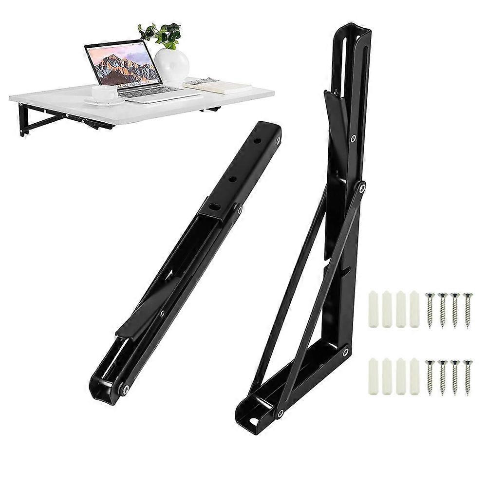 2 Pieces Foldable Console Bracket, 400mm Folding Bracket, Folding Shelf Brackets, Black Iron, Payload 50KG, for Home, Kitchen, Office, Table, Wall, Sa
