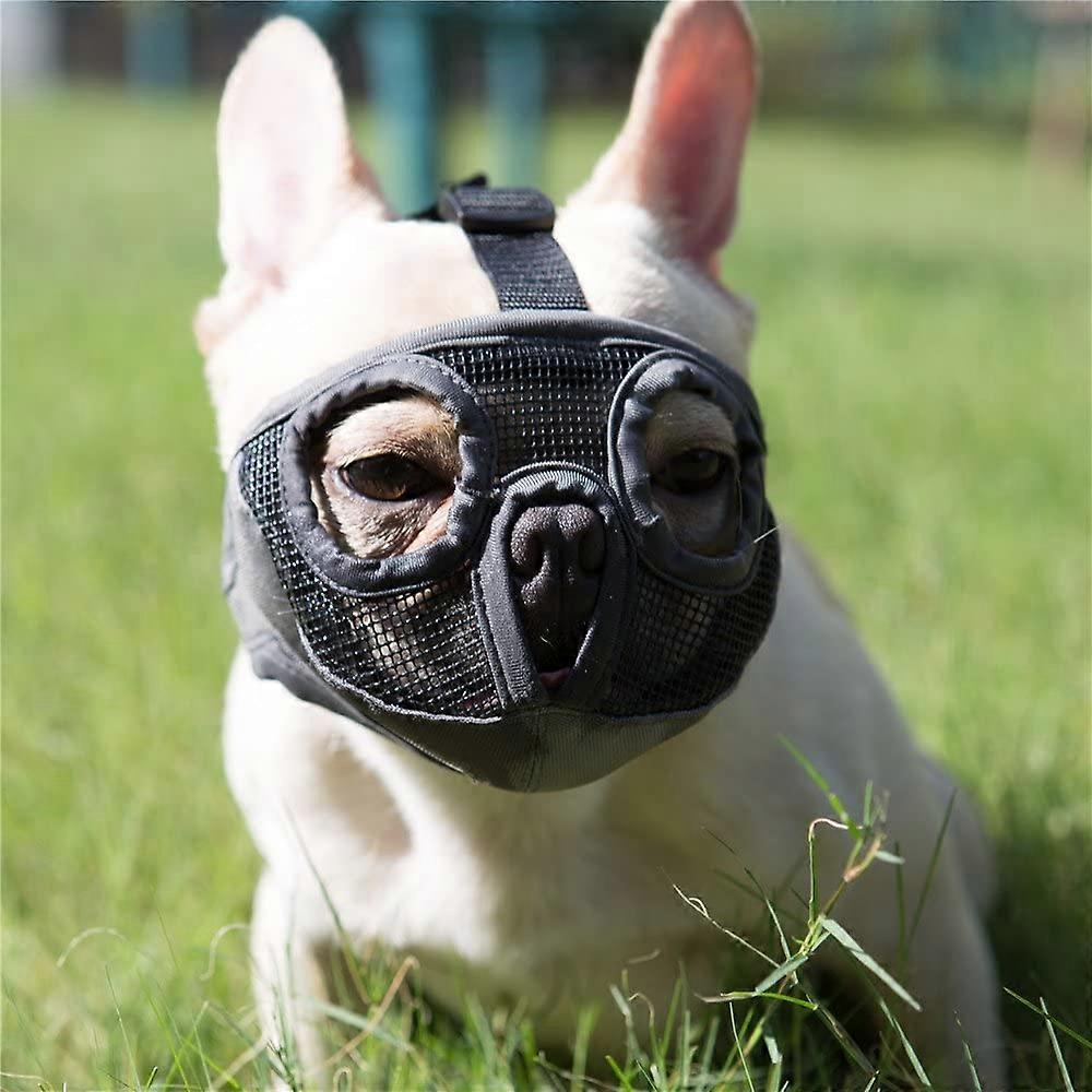 Short Muzzle (L(38-65cm))Dog Muzzle- Adjustable Breathable Mesh Bulldog Muzzle for Biting Chewing Barking Dog Mask