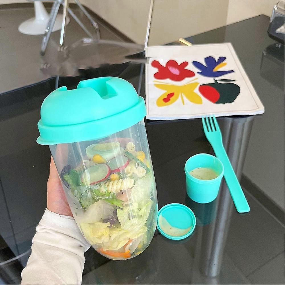 Portable Salad Cup with Forks Lid Large Capacity Sealing Storage Bottle for Camping Picnic