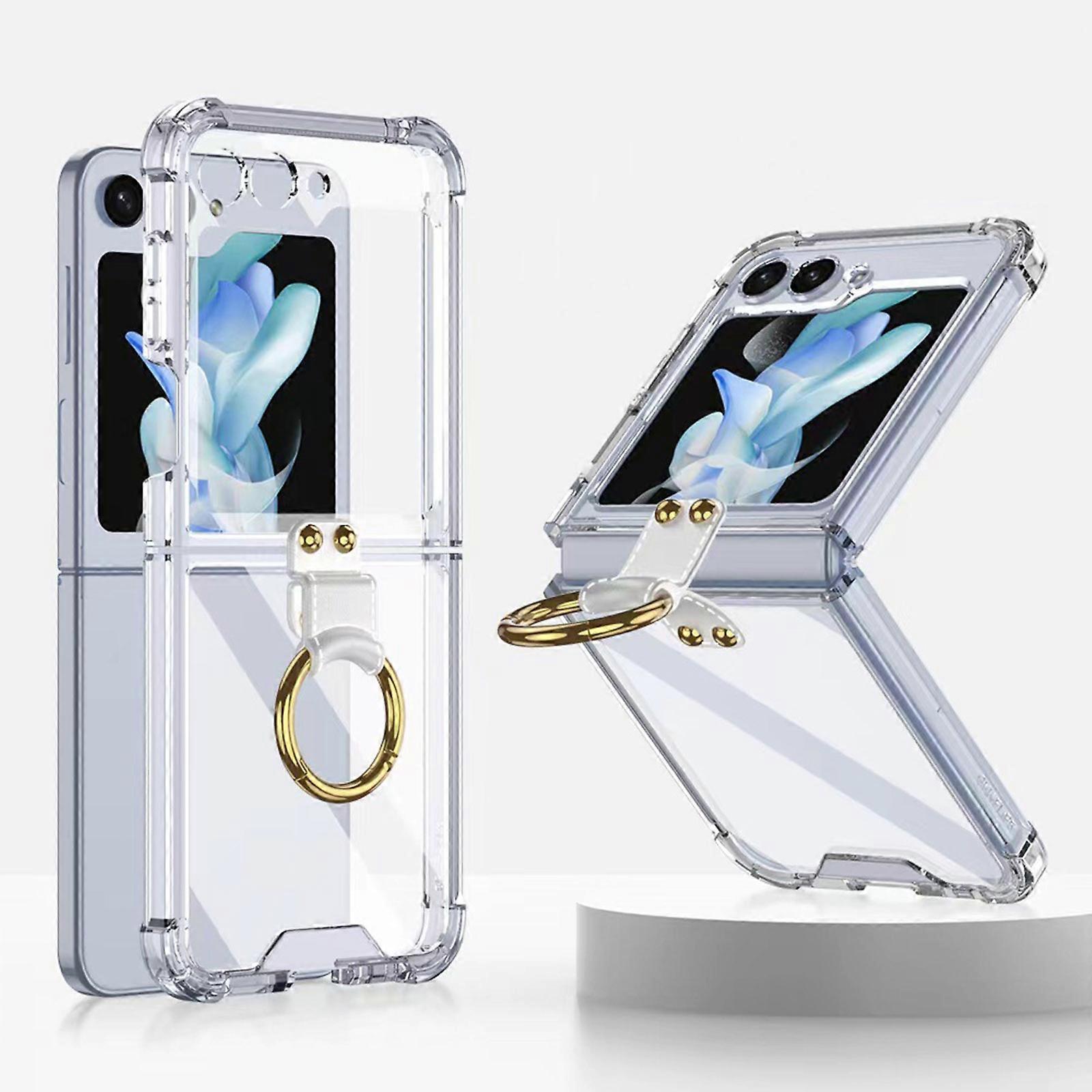 Z Flip 5 Case with Ring Thin Clear Crystal Cover Transparent Scratchproof Lightweight Full Protective case for Samsung Galaxy Z Flip 5 5G