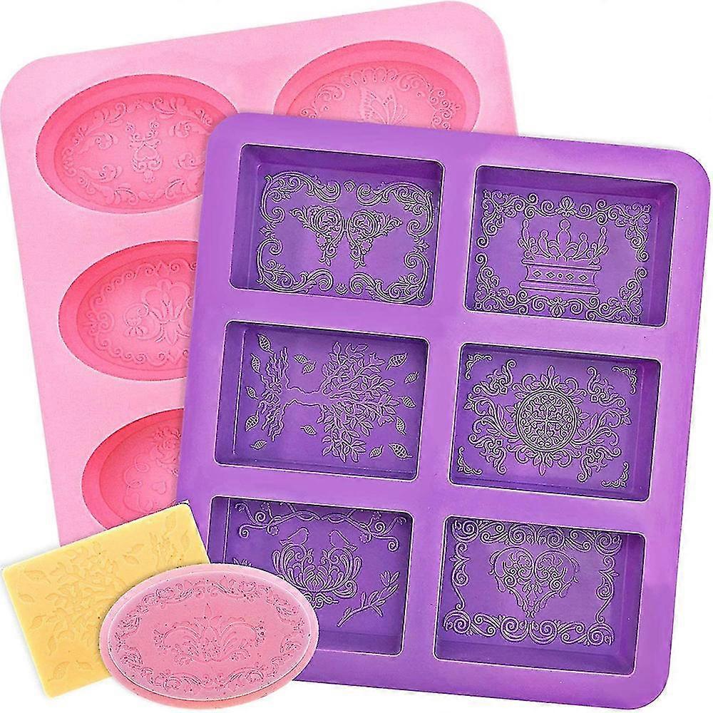 2pcs Silicone Soap Molds 6 Cavities Silicone Mold Oval And Rectangular