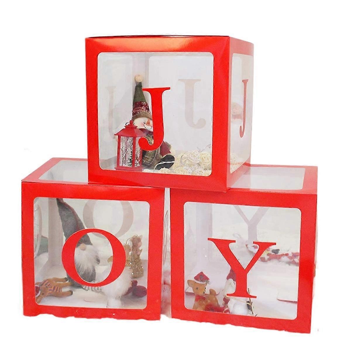 Red Transparent Joy Box Joy Blocks Decorations for Holiday Party Decorations, Home Decor