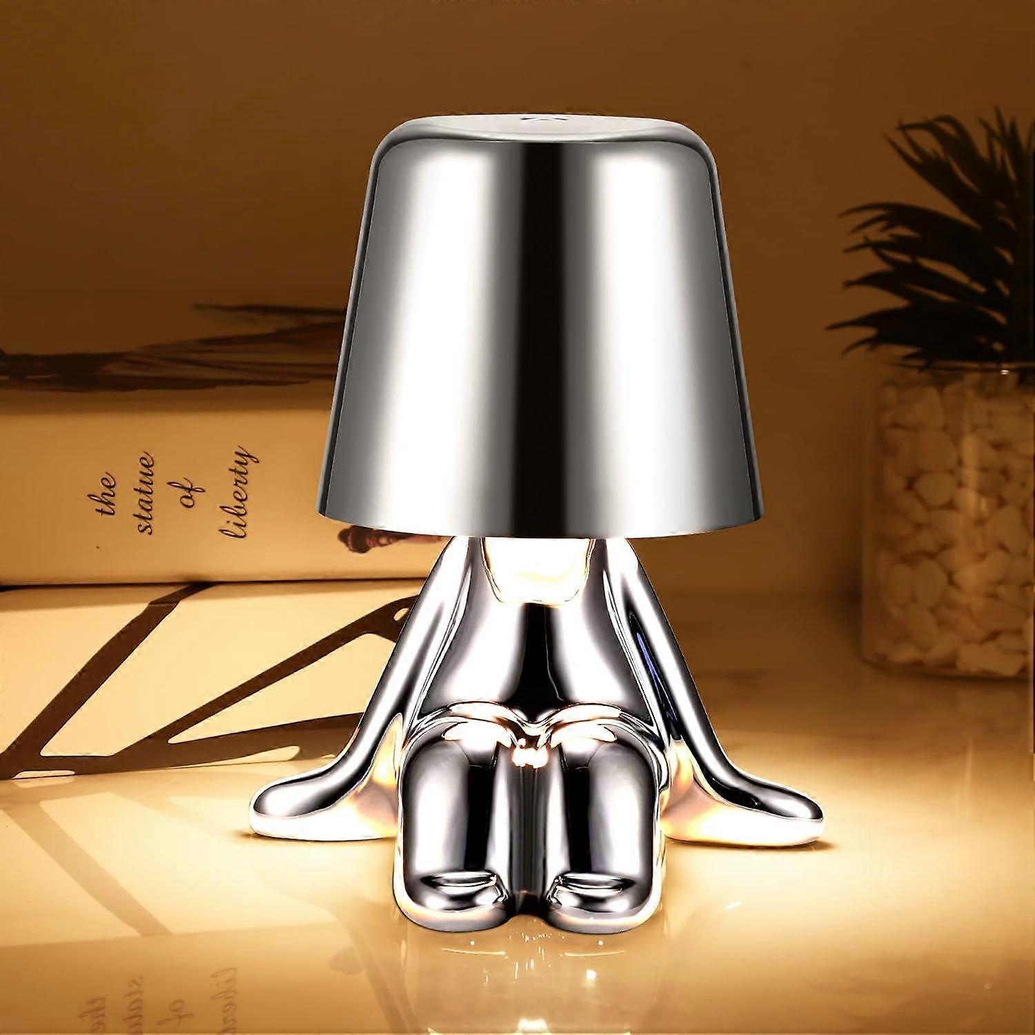 Touch Control Bedside Table Lamp,Little Golden Man LED Lamp,USB Charging,Dimmable