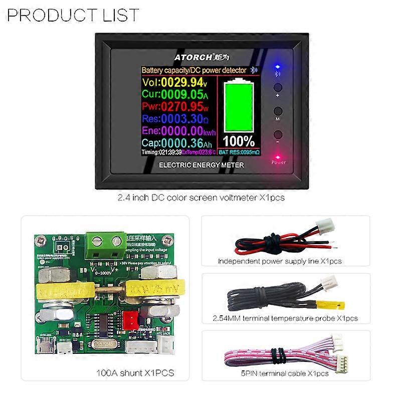 DT24P 0~1000V 100A Amp meter DC Power Voltmeter Ammeter Battery Capacity Tester voltage Gauge detector with Coil CT