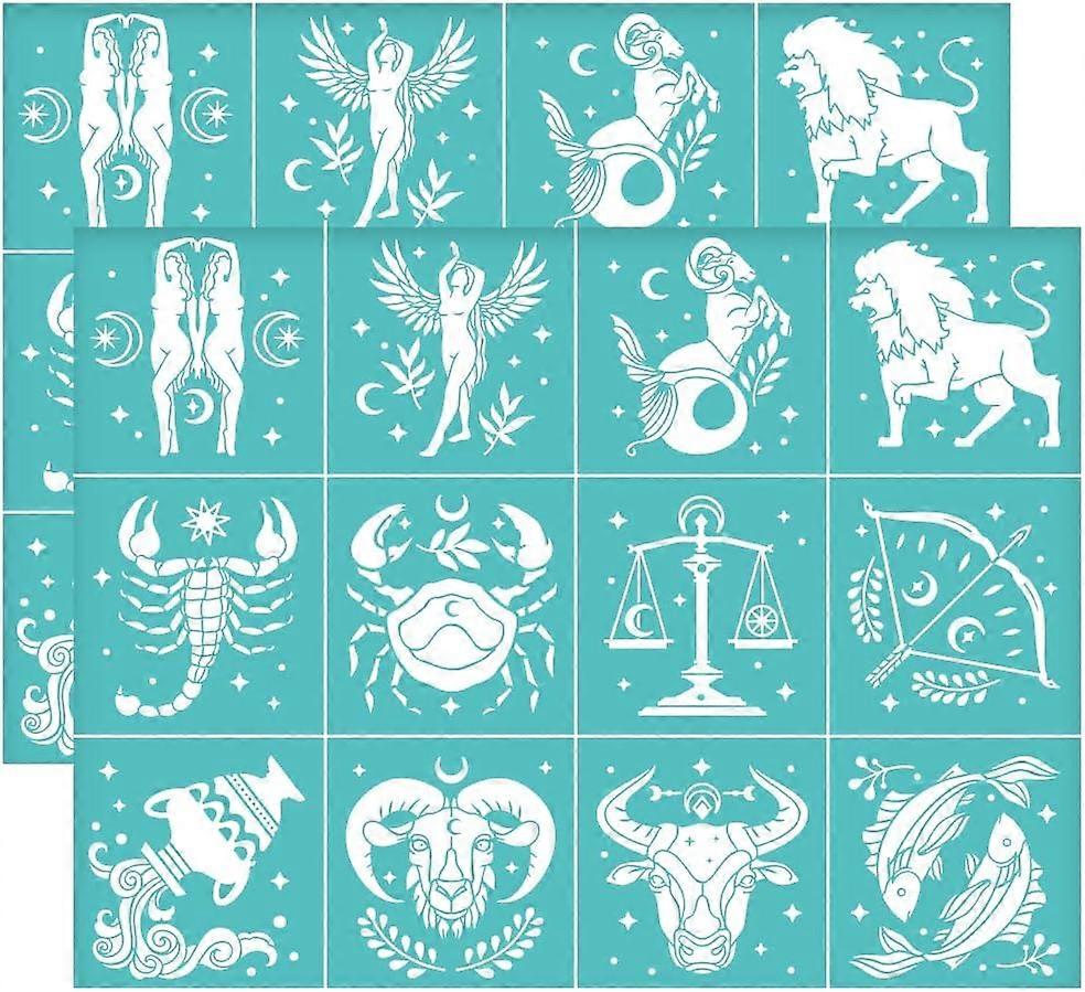 2Pcs 11x8.6 Inch Constellation Self-Adhesive Silk Screen Printing Stencil Sagittarius Virgo Silk Screen Stencil Dream Theme Reusable Mesh Stencils Tra