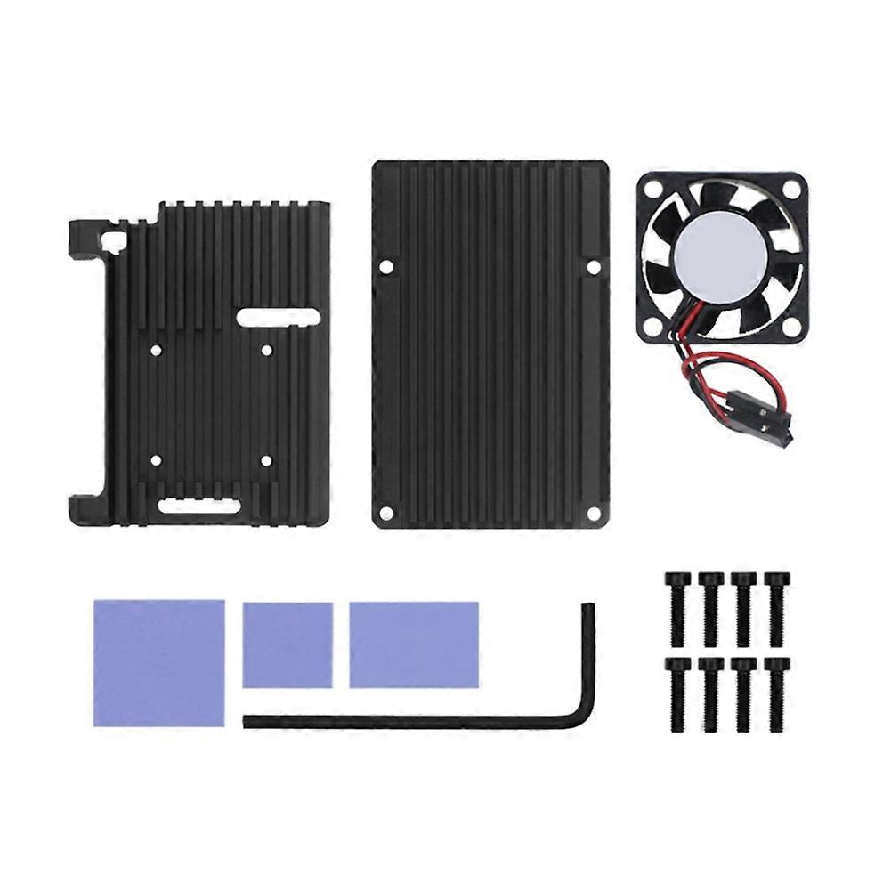 Aluminum Case for Raspberry Pi 4B Heatsink with Cooling Fan+Thermal Pad for RPI 4B Development Board Protective Shell