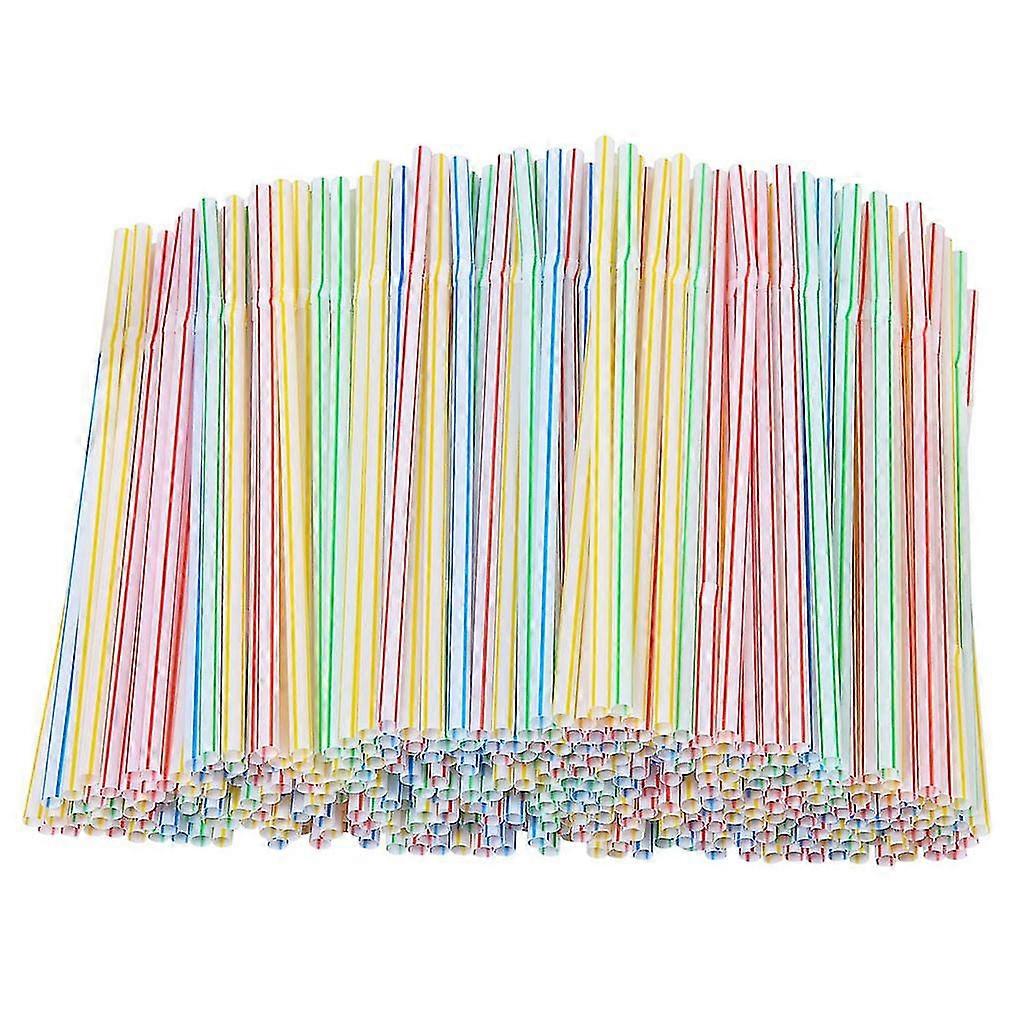 300 Pieces Straws 8 Inches Multi-colored Striped Bedable