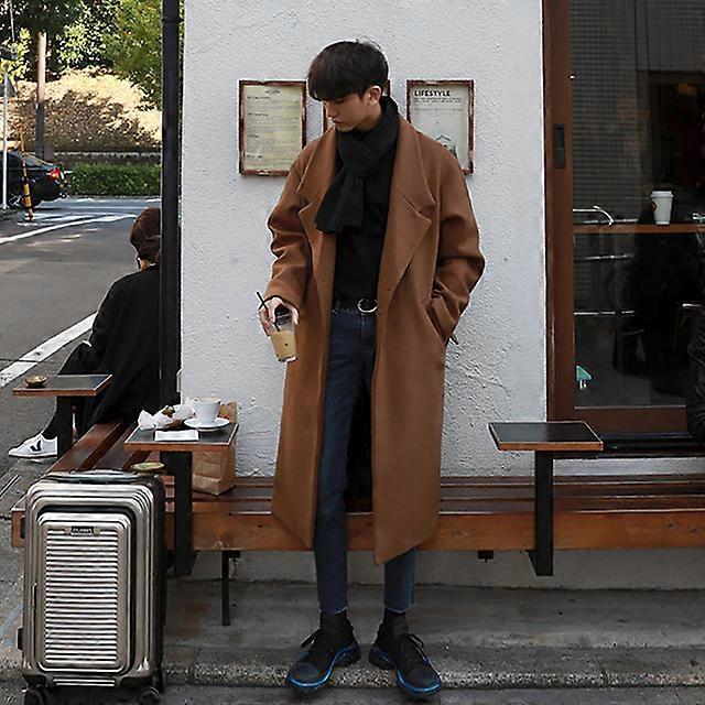 IEFB autumn winter high quality woolen coat men's mid length Korean fashion mens loose single button loose tweed clothes 9Y4509