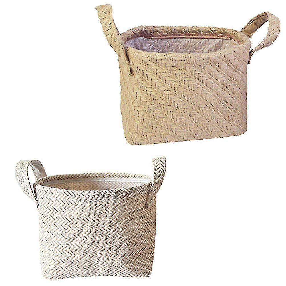 2pcs Creative Cloth Storage Basket (large, 1pc Woven Hemp + 1pc Blended Hemp)