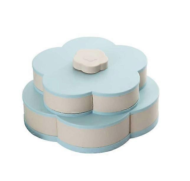 Double-Layer Plate, Flower-Shaped, Rotatable Snack Container With 10 Compartments, Snack Box for Sweets / Dried Fruits, Color: Blue
