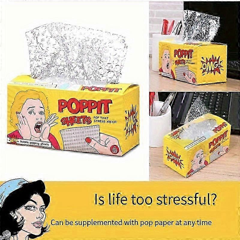1 Box of Poppit Stress Sheets, Plastic Decompression Pop Paper for Office Relief