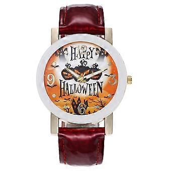 Halloween Theme Quartz Watch Pumpkin Witch Castle Watch Fashion Belt Quartz Watch for Women Girls Golden