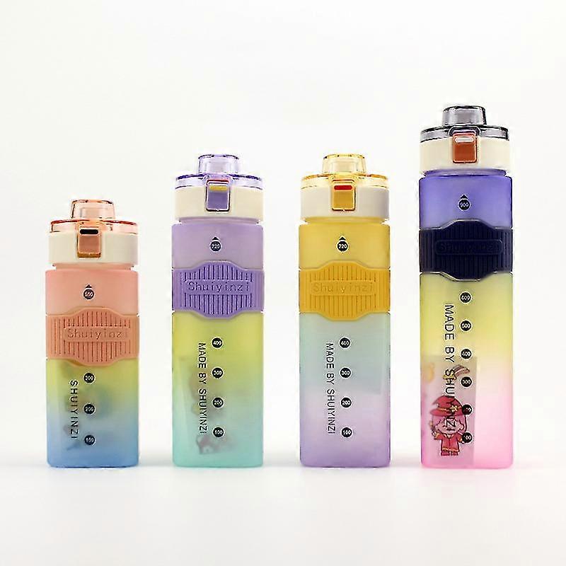 550/720/900ml Gradient Color Square Water Bottle With Straw Large Portable Rainbow Bottle Travel Bottle Sport