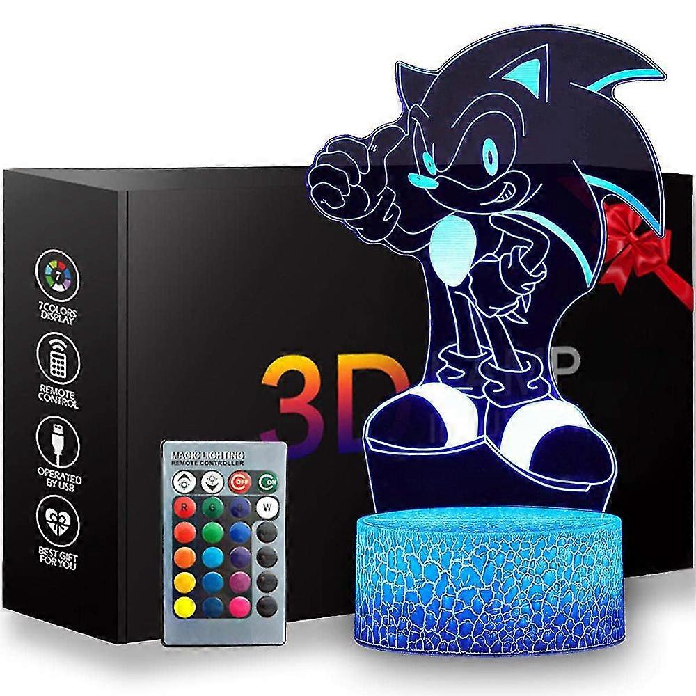 3d Cartoon Sonic Night Light Illusion Light Lamp avec télécommande Desktop Decor
