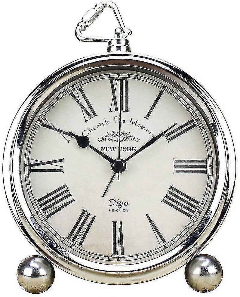 Retro Nicht-ticking Tisch Schreibtisch Wecker Batteriebetriebene Silent Quarz Bewegung Hd Glas (Farbe: Silber Pointer)