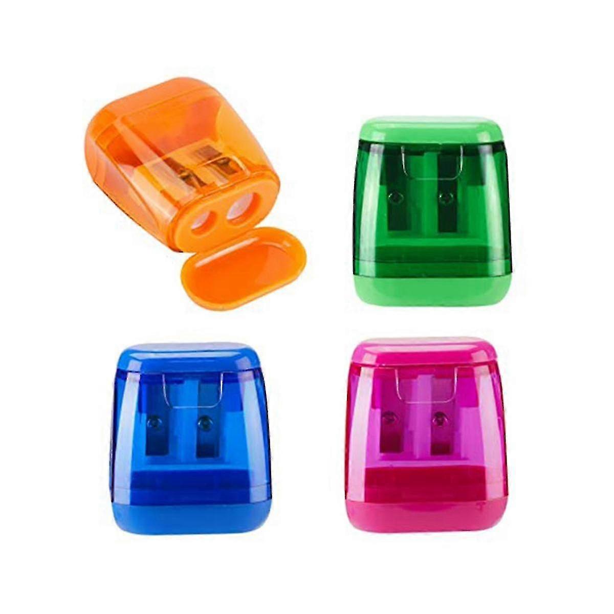 Plastic Color Transparent Pencil Sharpener Geometric Double Hole Sketch Pencil Sharpener Manual Pen