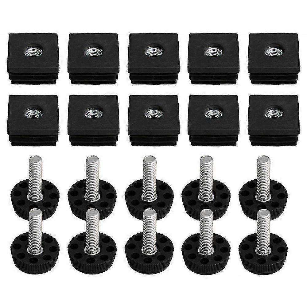 10ピース調整可能なM8スレッド家具フット3x3cmスクエアテーブルレッグプラグエンドウラ