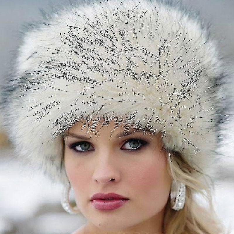 lady faux fox fur cossack style winter warm hatswhite