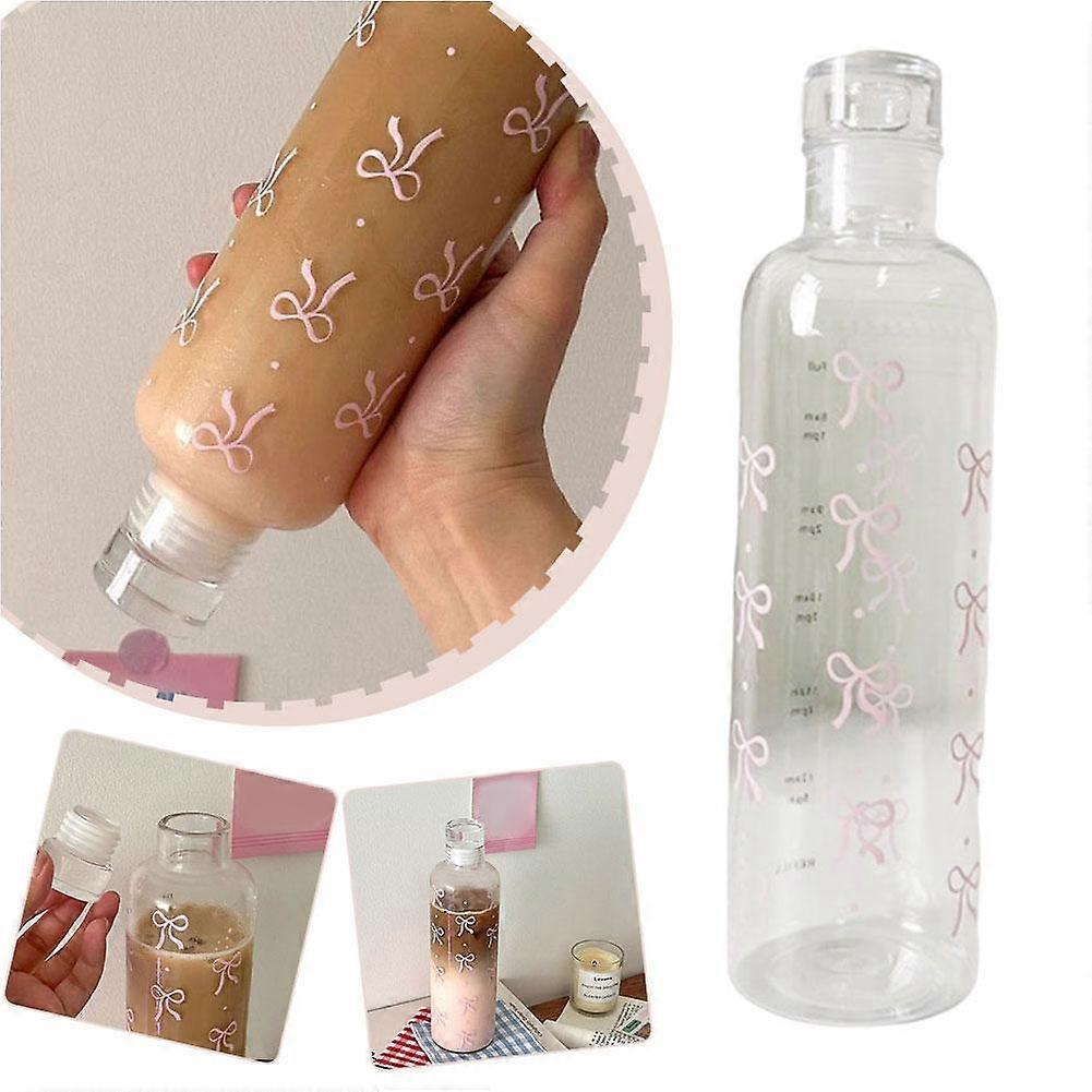 500ml Bow Print Large Capacity Plastic Time Scale Water Cup