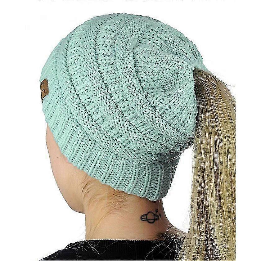 1pcs Soft Stretch Cable Knit Messy High Bun Ponytail Beanie Hat