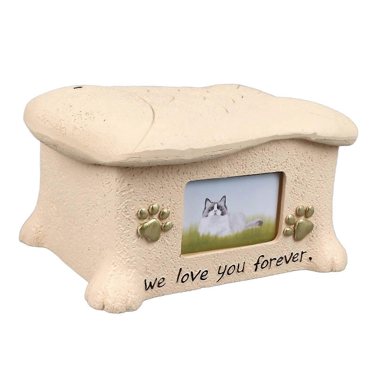 Pet Memorial Urns with Fish Shaped Lid Resin Engraved Pawprints Cat Urn Box for Your Beloved Cats