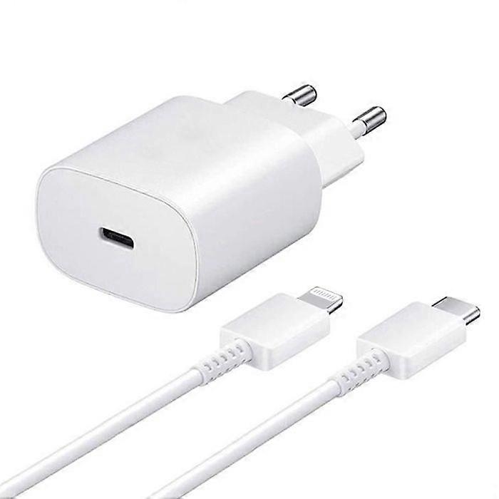25W USB-C Fast Charger + USB-C to Lightning Cable for iPhone XSMax 6.5" White Color - Visiodirect -