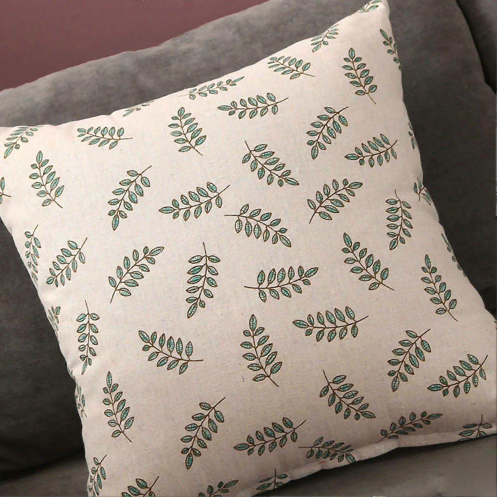 Home Pillow Case Sofa Cushion Accessories Linen Nordic Style Daily Use Home Textiles Small Green Leaves 45x45