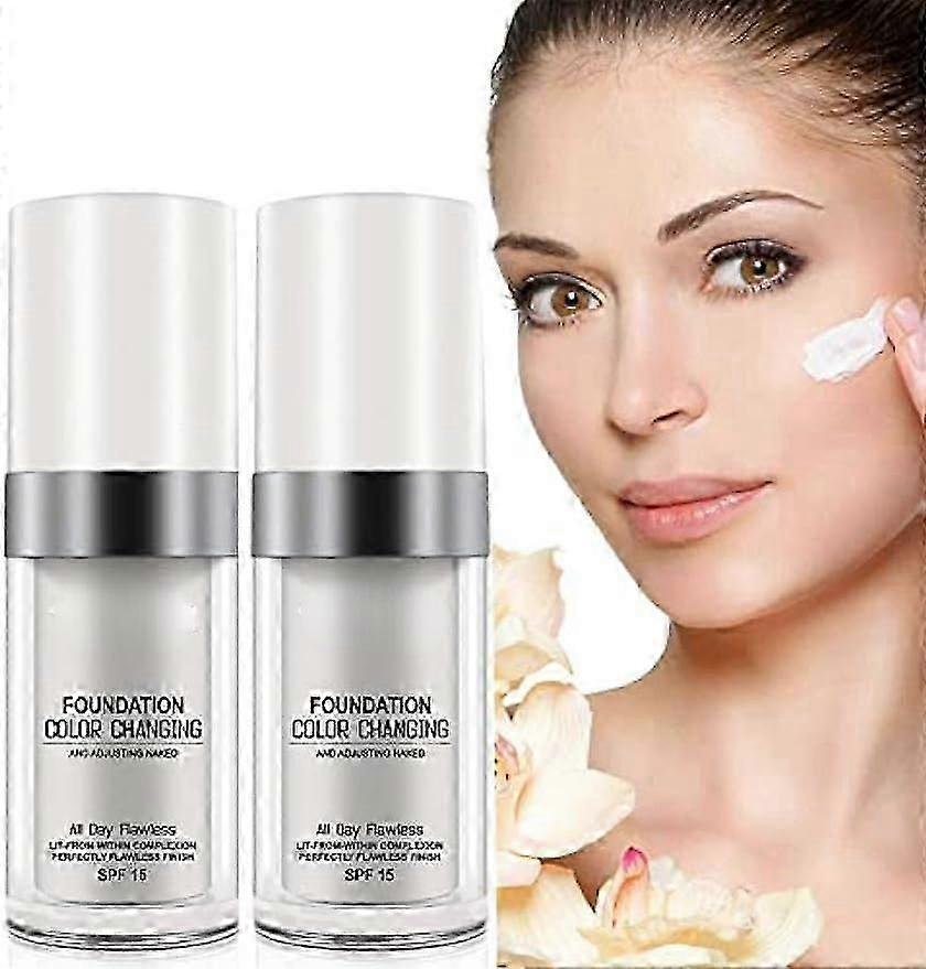 Fond de teint changeant, fond de teint changeant de couleur impeccable, base de maquillage Nude Visage liquide, correcteur à couverture complète, crème de couverture anti-cernes
