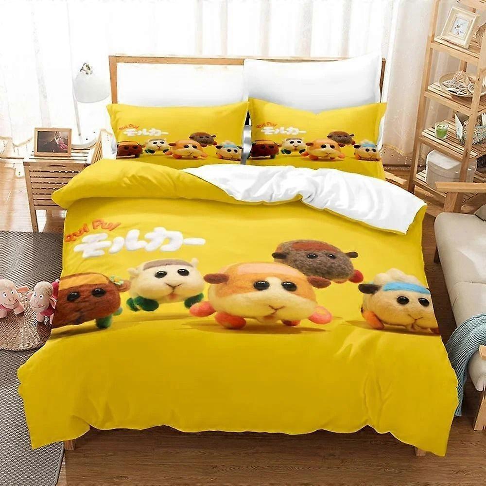 v2669 Lakan Kawaii Tecknad Djur Pui Pui Molcar Sängkläder Set Singel Twin Full Queen King Size Sängset Vuxen Barn Sovrum Påslakan Set 3-delat
