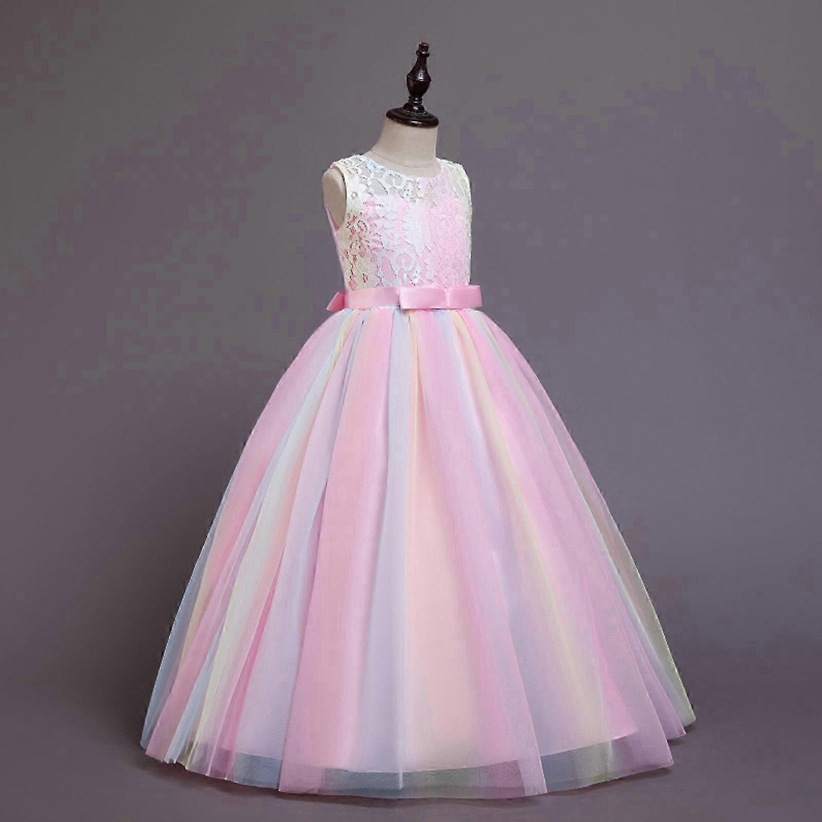 New Upgrade Rainbow Flower Girl Lace Dress for Kids Wedding Bridesmaid ...