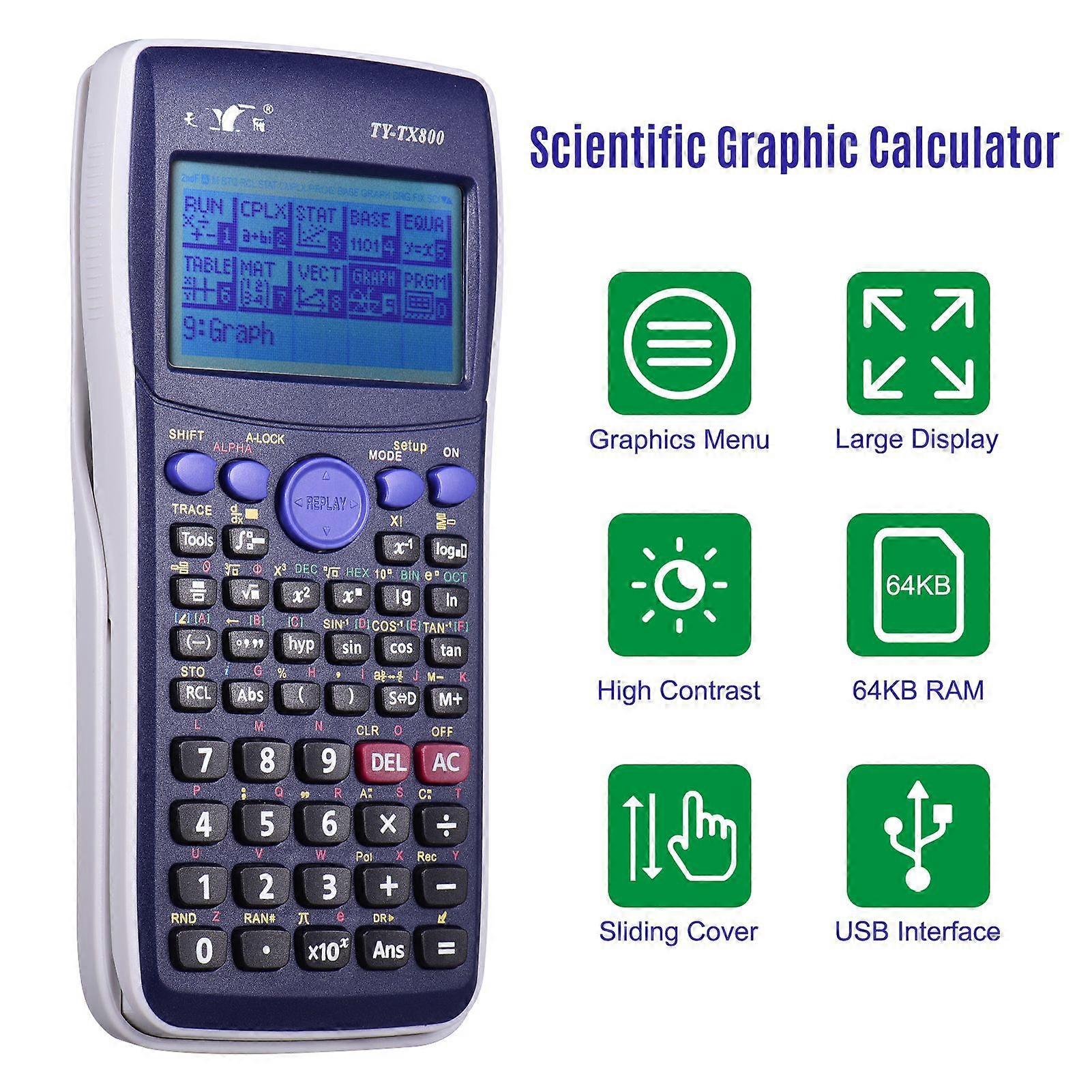 Calculator Scientific Graphic Calculator Multi-Functional Calculator Large LCD Screen Adjustable Contrast/Brightness with Sliding Protective Cover USB
