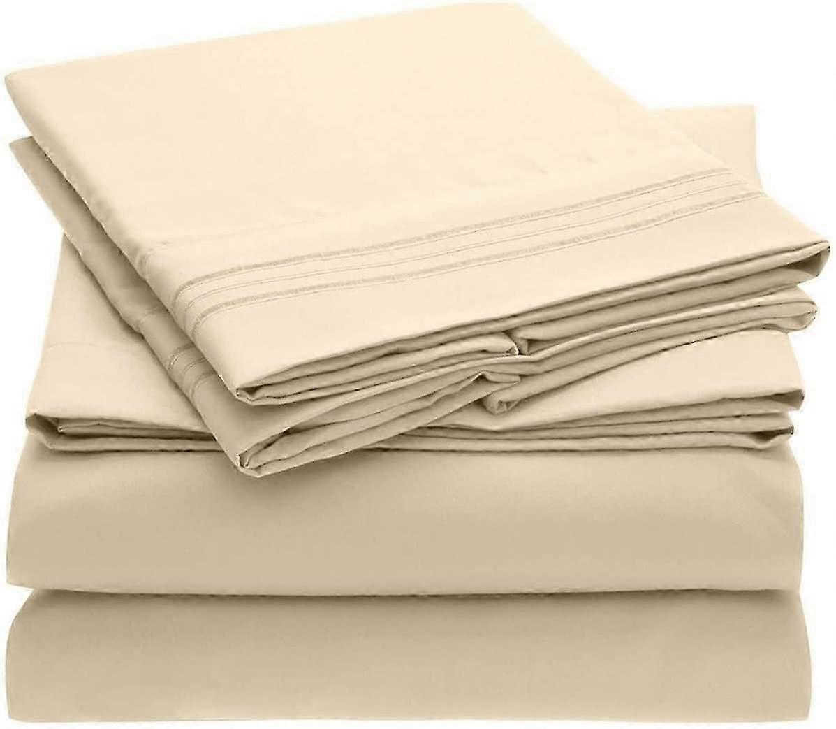 Twin Bed Sheet Set Hotel Luxury 1800 Bedding Sheets & Pillowcases Extra Soft Cooling Bed Sheets Wrinkle, Fade, Stain Resistant - 3 PC (Twin, Beige)