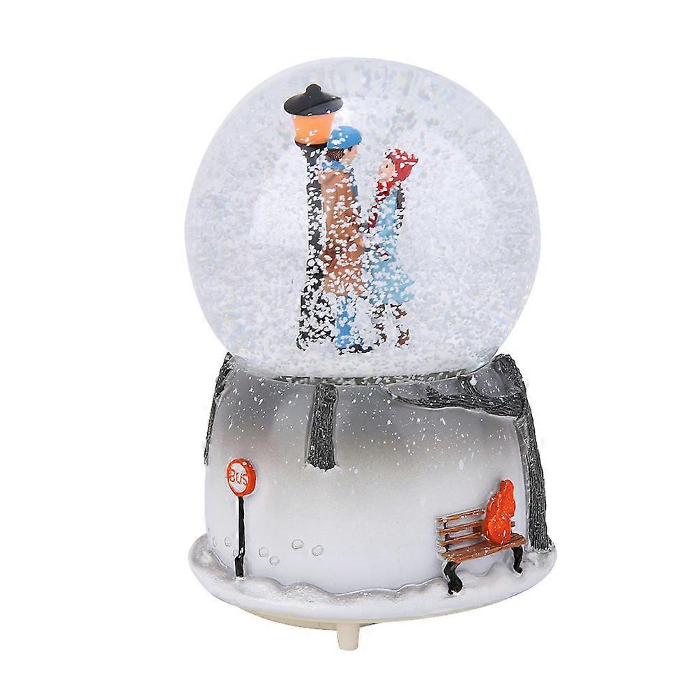 Novelty Snowflake Music Box Glass Ball Night Light Desktop Ornament with LED Illumination and Rotating Base