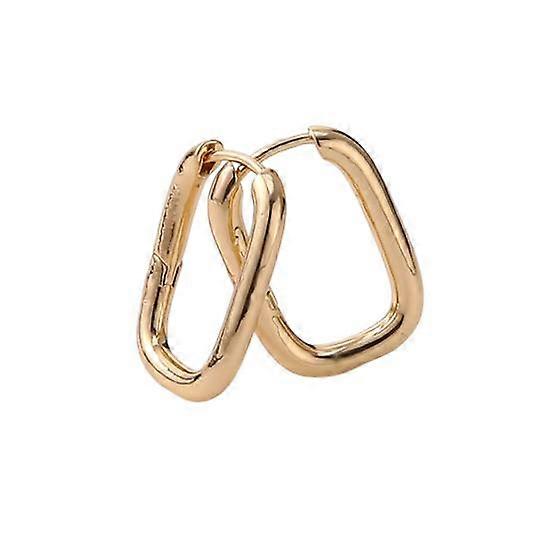 1 Pair Ear Hooks Hollow Geometric Shape Golden Color Electroplated Anti-allergy Lightweight Polished Bland Hip Hop Style Stud Earrings