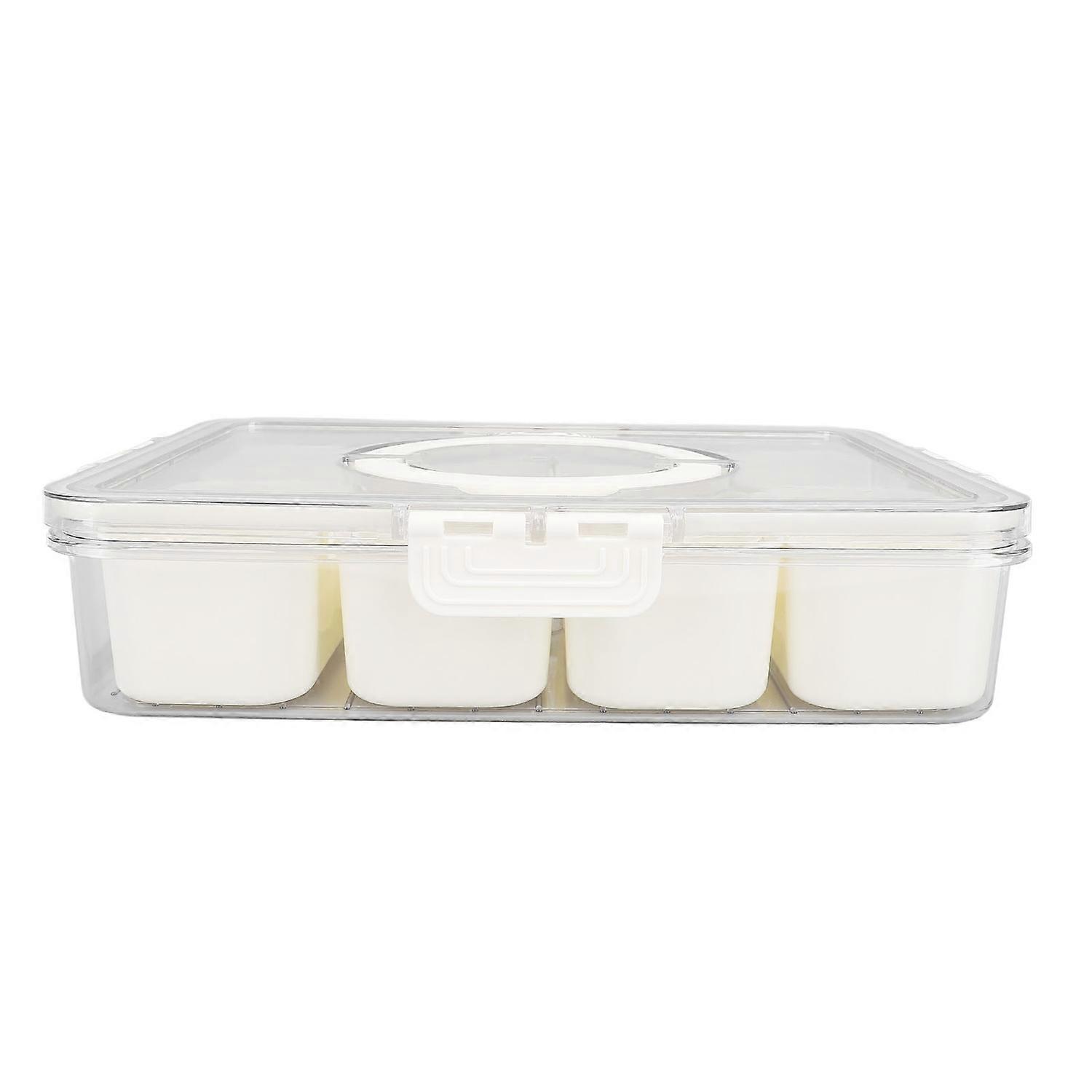 Divided Serving Box with Transparent Lid Removable Handle Snap Lock Portable Snack Platter for Spice