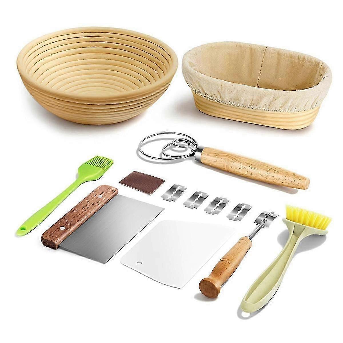 Bread Fermentation Basket Set Oval Fermentation Basket Beater Dough Scraper Set Silicone Brush