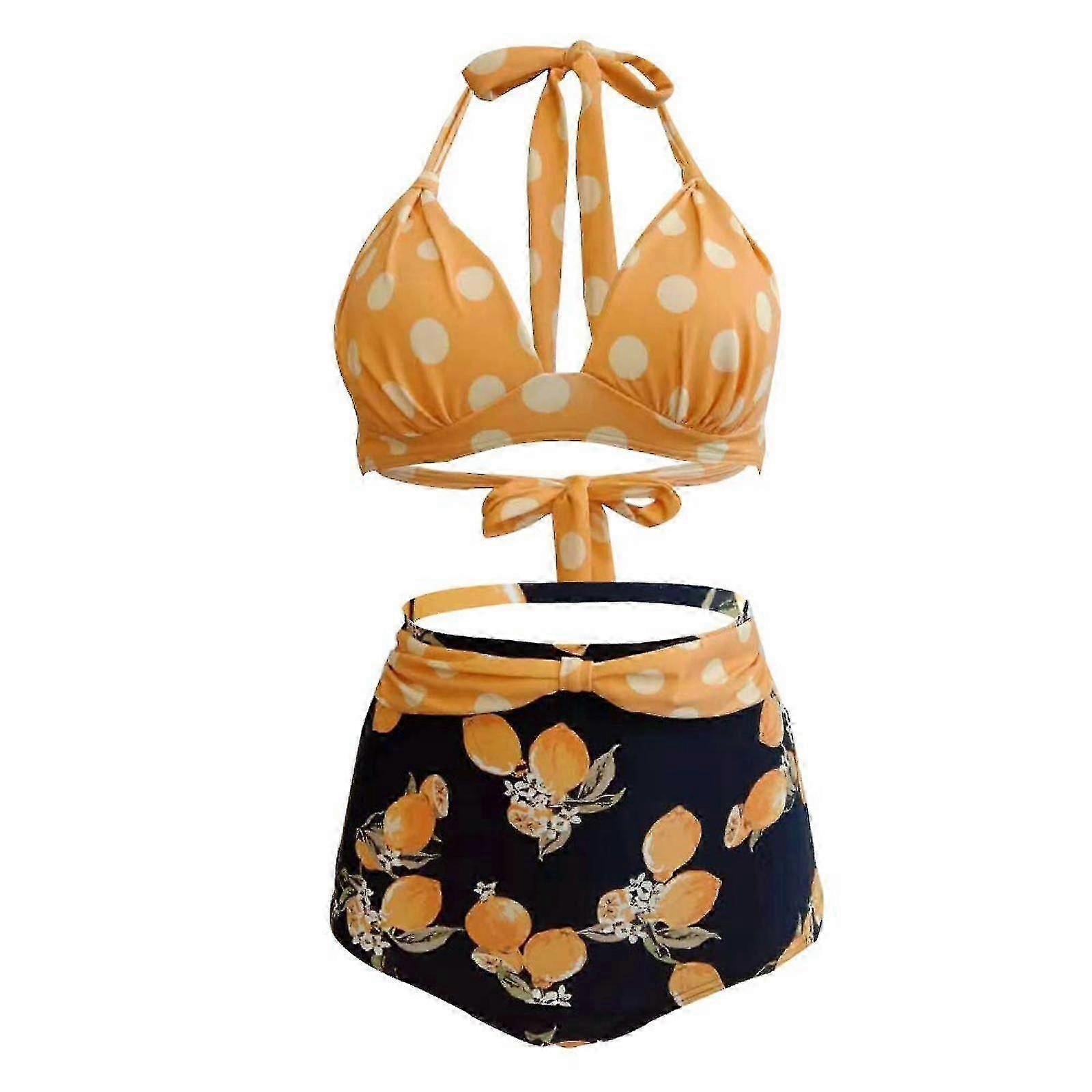 Women's Bikini Set Elegant Halter Neck Swimsuit Vintage Bikini Set 2 Piece Women's High Waist
