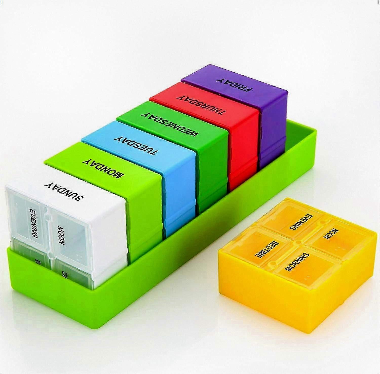 7-Day Weekly Pill Organizer, 4 Compartment Daily Medication Box