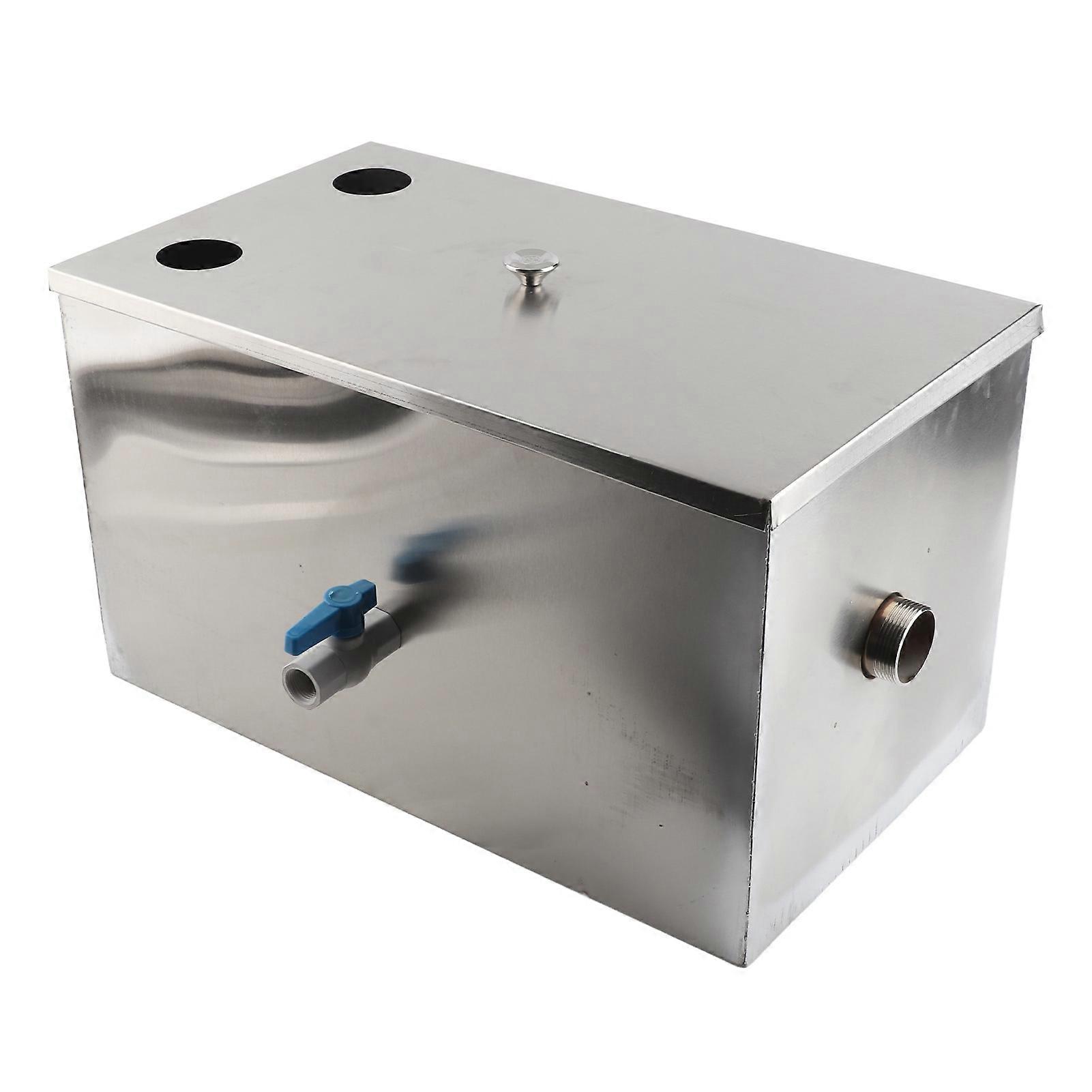 DEWIN Grease Trap, 500x300x295mm Stainless Steel Grease Trap Interceptor with Top Inlet and Removable Baffles Oil Water Separator for Restaurant