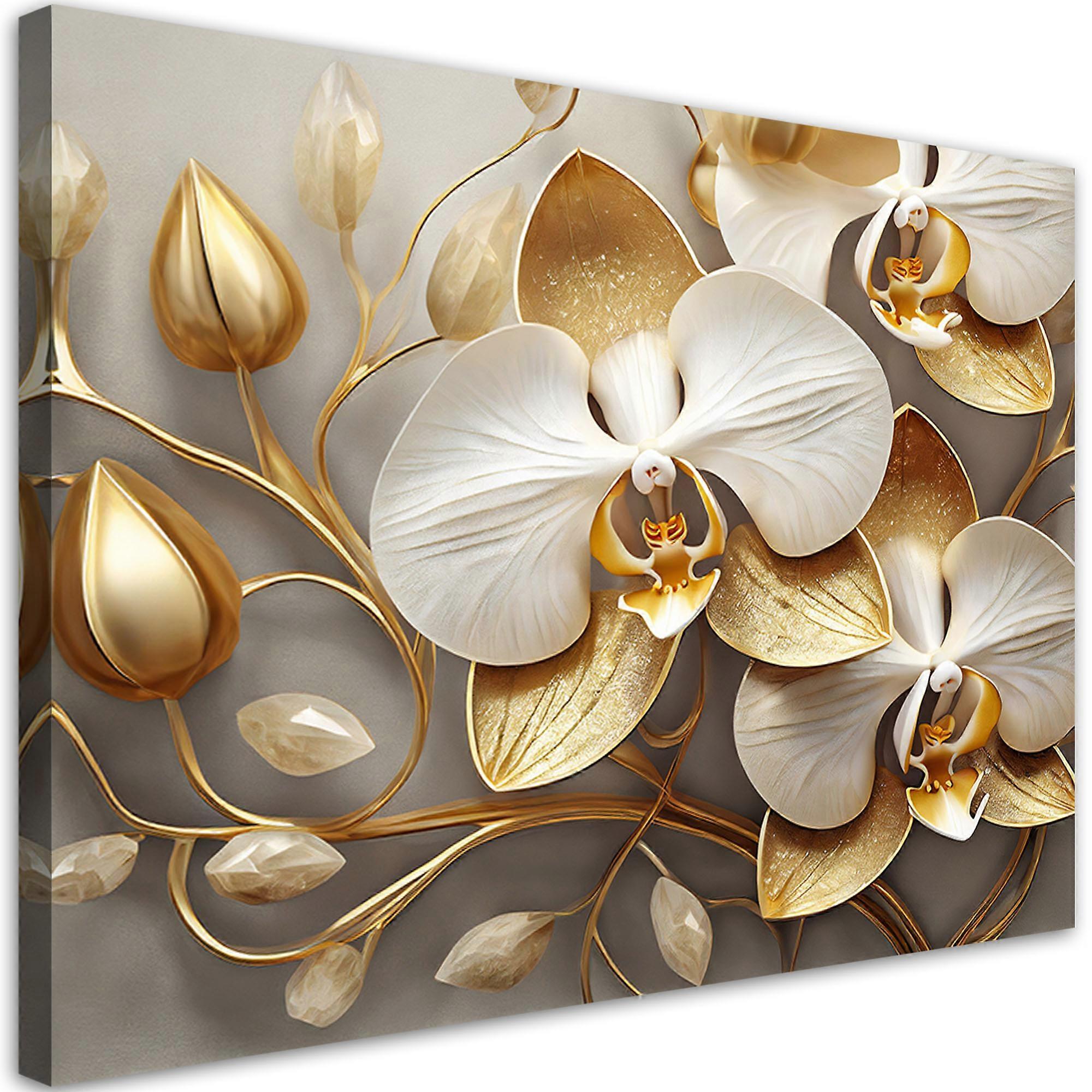 Impression sur toile, Orchidée glamour or - 90x60