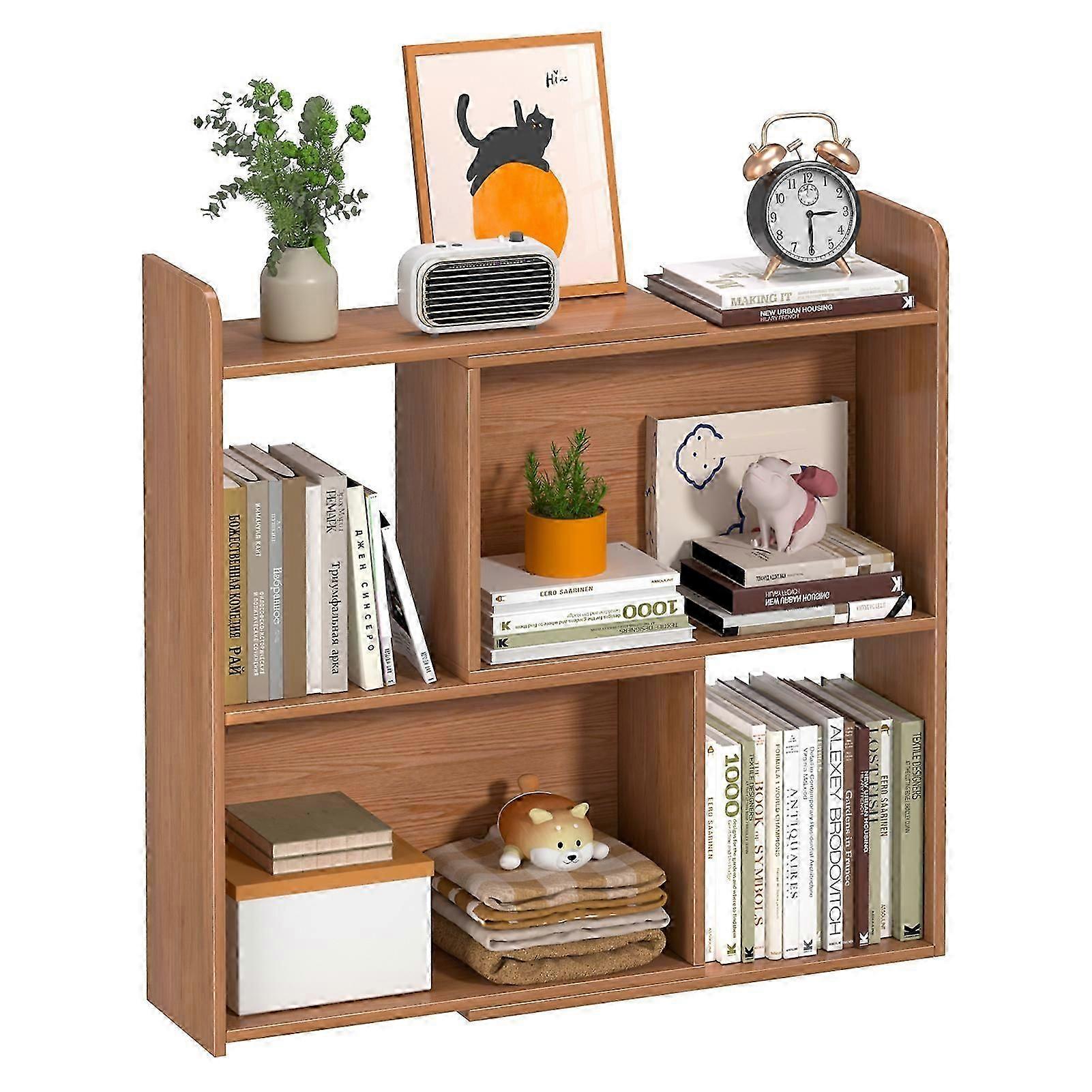 2-Tier Bookshelf, Expandable Wood Desk Organizer, Layered Storage Rack