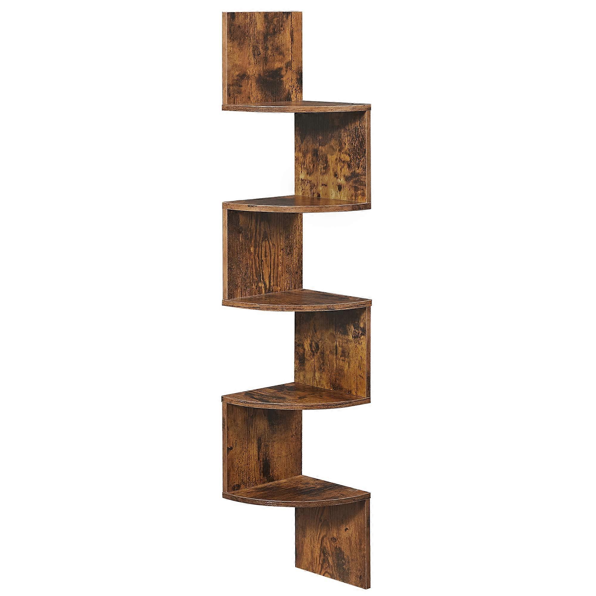 Corner Shelf Wall Mount 5-Tier Floating Corner Bookshelf Rustic Brown ULBC72BX Wood Plant Shelf For Bedroom